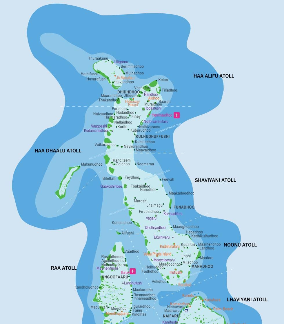 नक्शा और मालदीव के आसपास के देशों