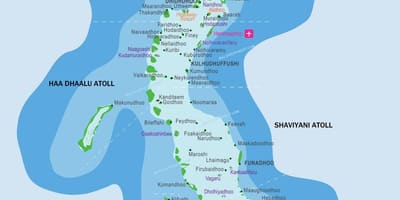 नक्शा और मालदीव के आसपास के देशों